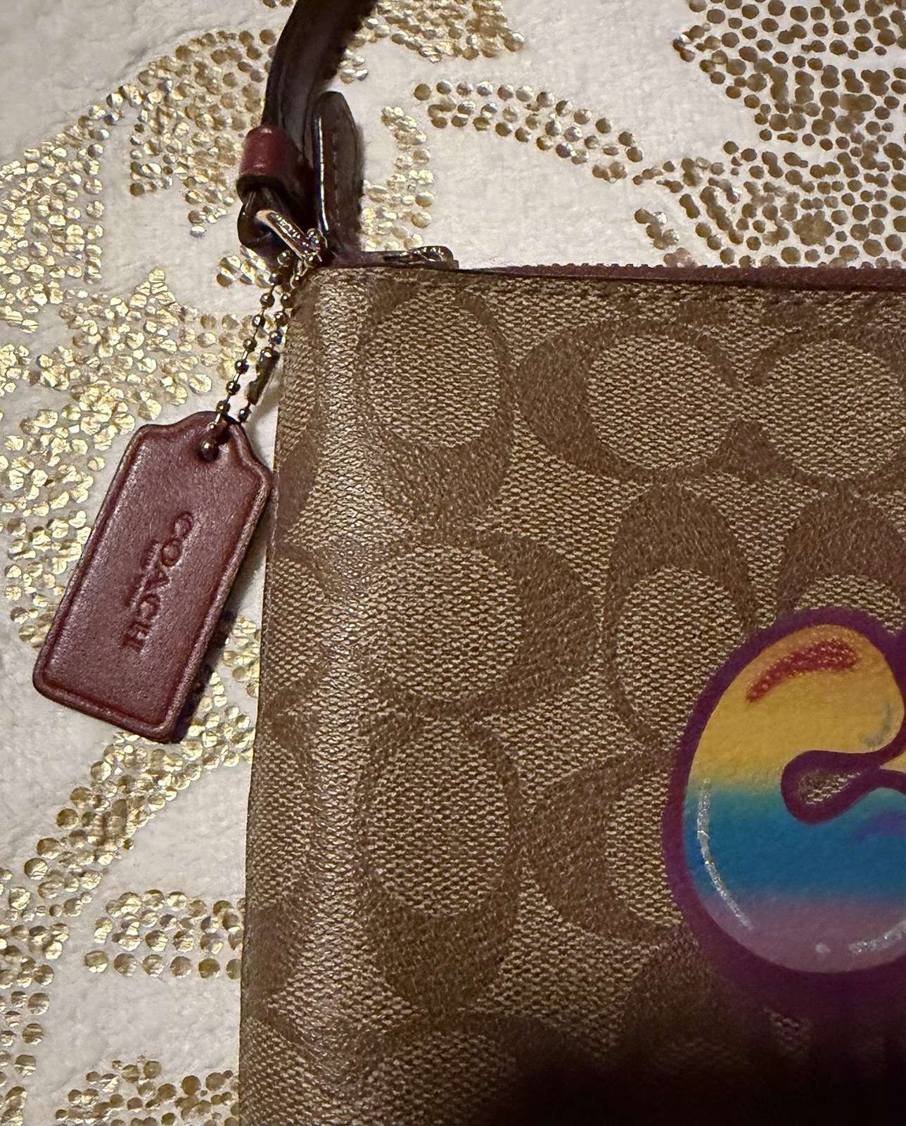Coach Signature Monogram Zip Wristlet Graffiti Logo Brown Multicolor
