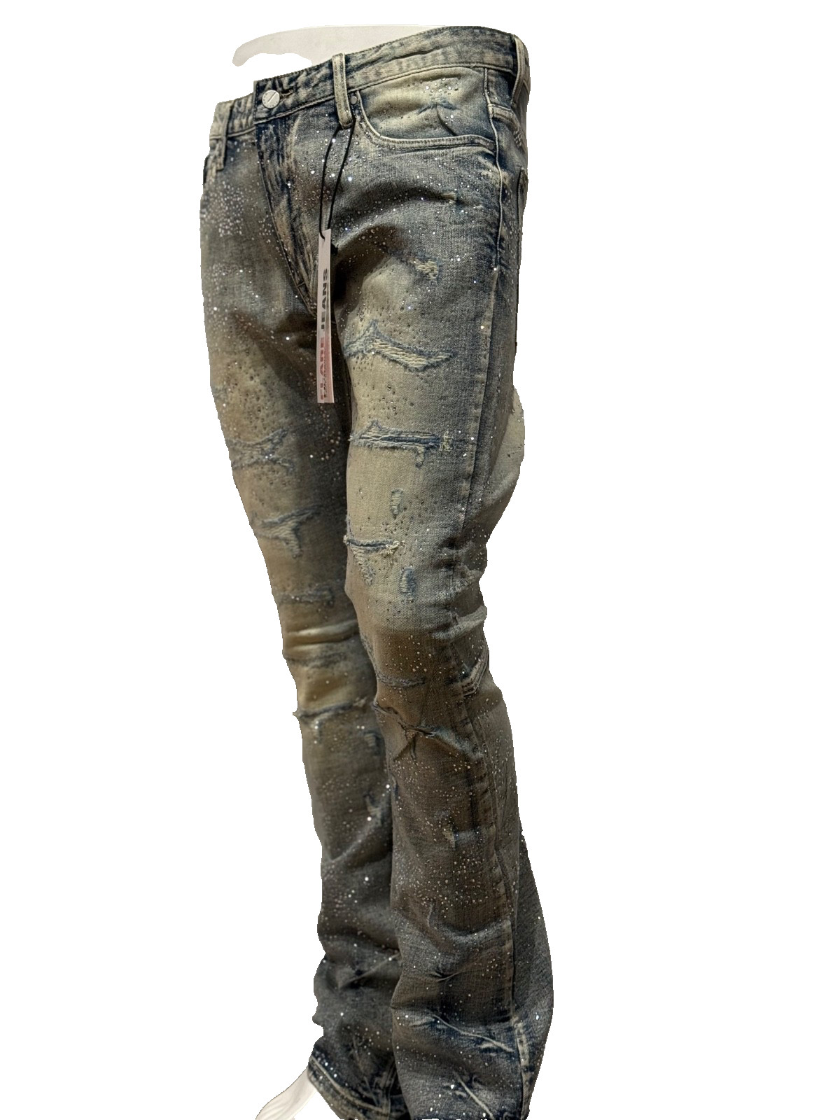 FRD4101 FIRST ROW PREMIUM RIPPED Skinny Stacked FIT SKINNY DENIM W/STONE