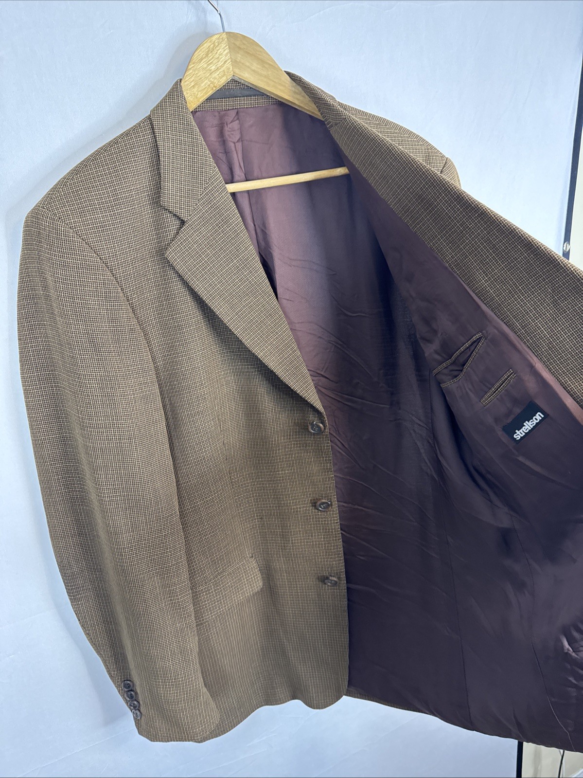 Strellson Brown Micro-Check Sport Coat Blazer Men’s 44 Est Italy Tailored