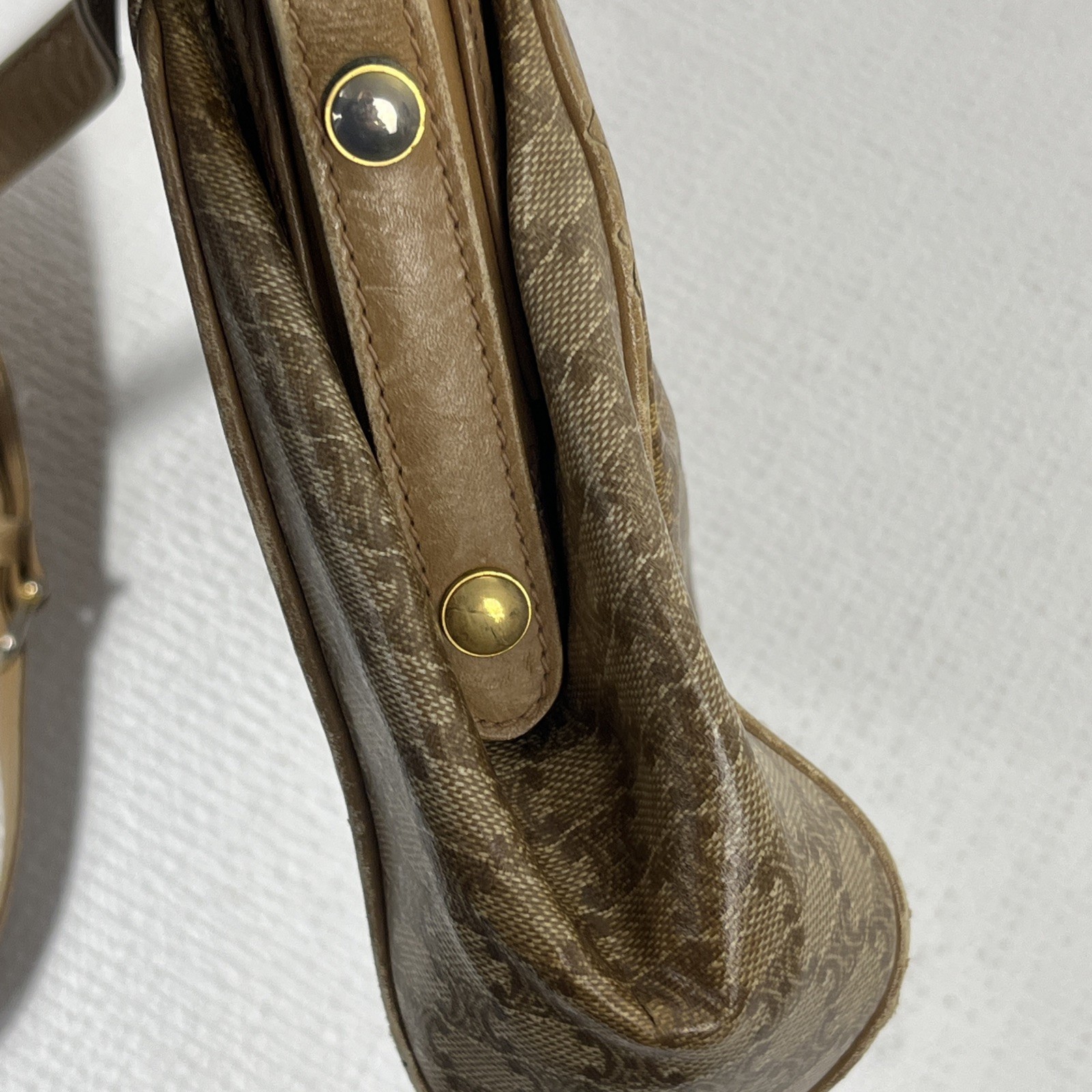 VTG CELINE Paris Macadam Monogram Leather Crossbody Bag Brown Trim