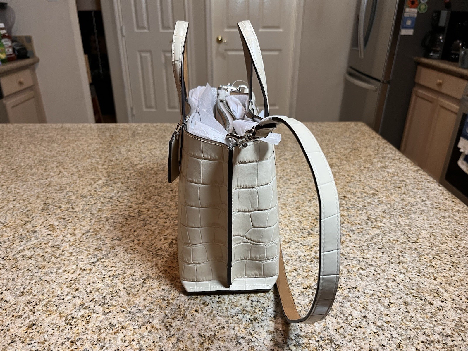 Coach Willow Tote 24 – Chalk, Embossed, Croc, Leather, NWT