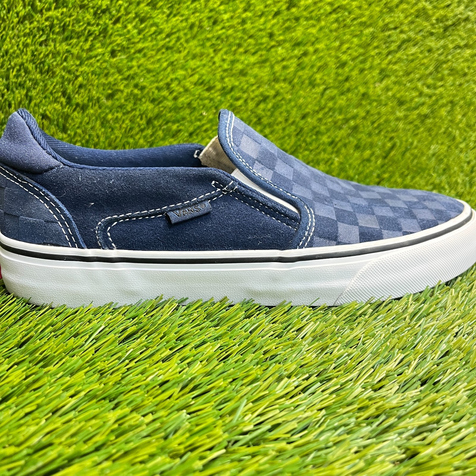 Vans Asher Deluxe Mens Size 8.5 Blue White Athletic Walking Skate Shoes Sneakers