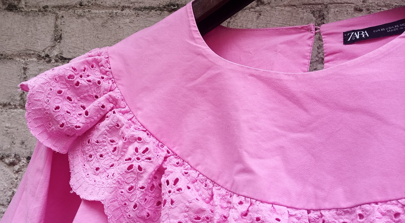 16 XL Zara Boderie Anglaise Puff Sleeve Blouse Pink Top