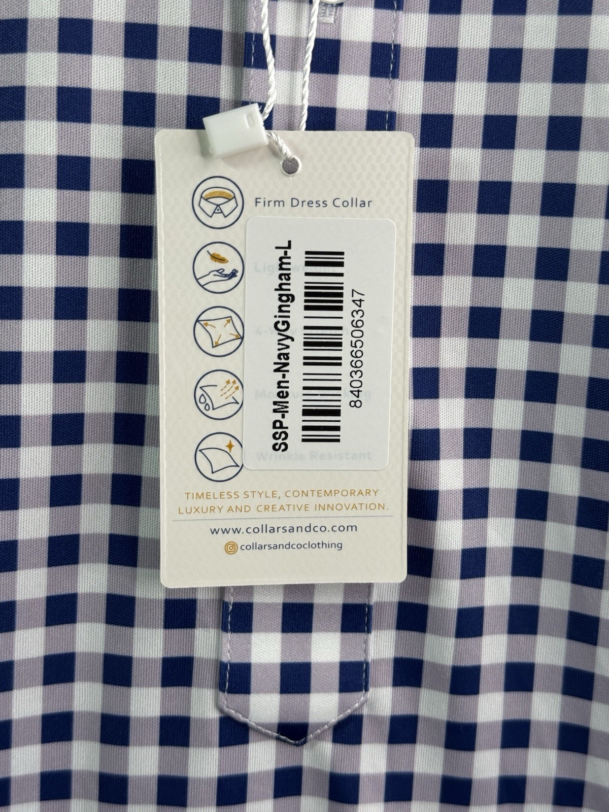 Collars & Co Navy Gingham Dress Collar Polo Shirt Large NEW