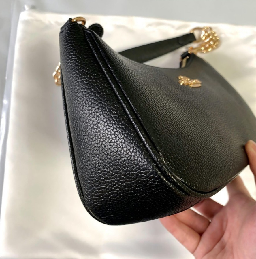 COACH CA209 TERI Shoulder Bag Hand Bag Black Refined Pebble Leather Outlet