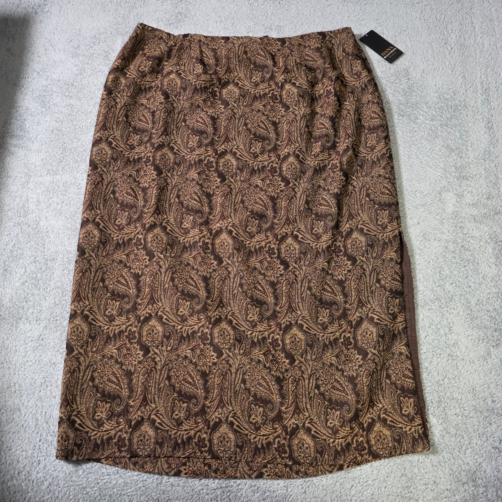 Dana Buchman Women 22 Maxi Skirt Brown Paisley Wool Silk Blend DBLU4400 New