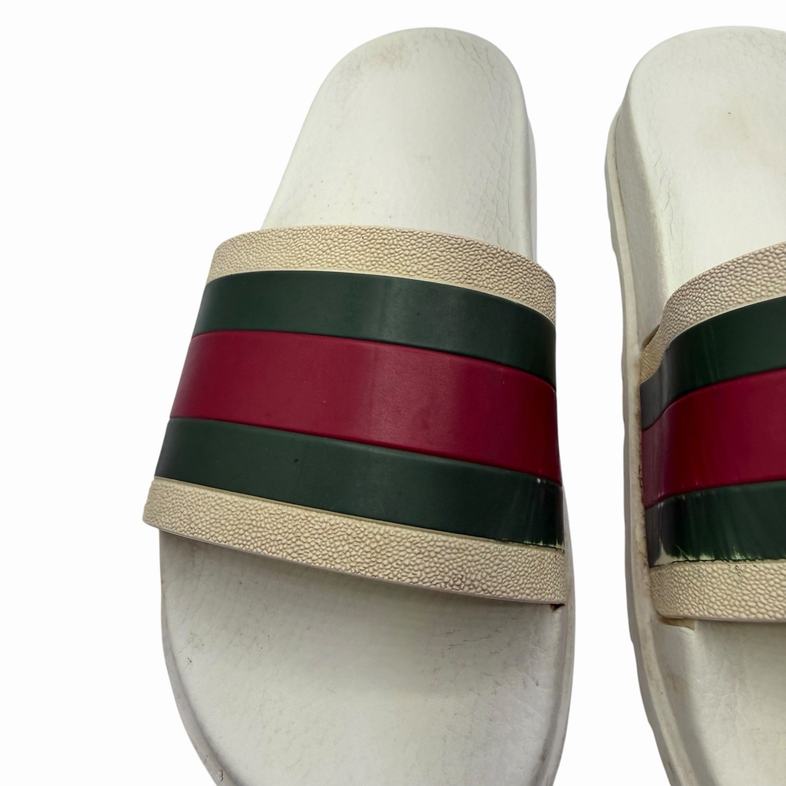 Gucci Men’s Web Rubber Slide Sandals Stripe Size 10 Read Description