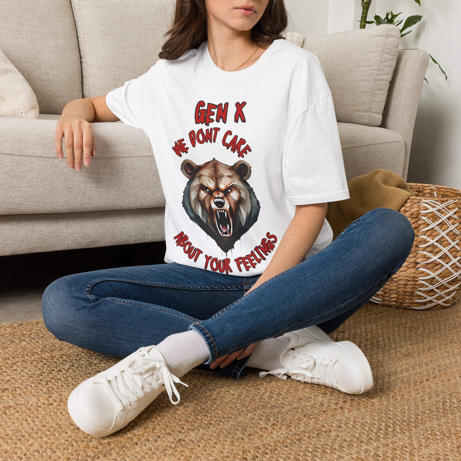 Sarcastic Gen X Dark Shirt We Dont Care About Your Feelings Bear Tee, Badass Gen