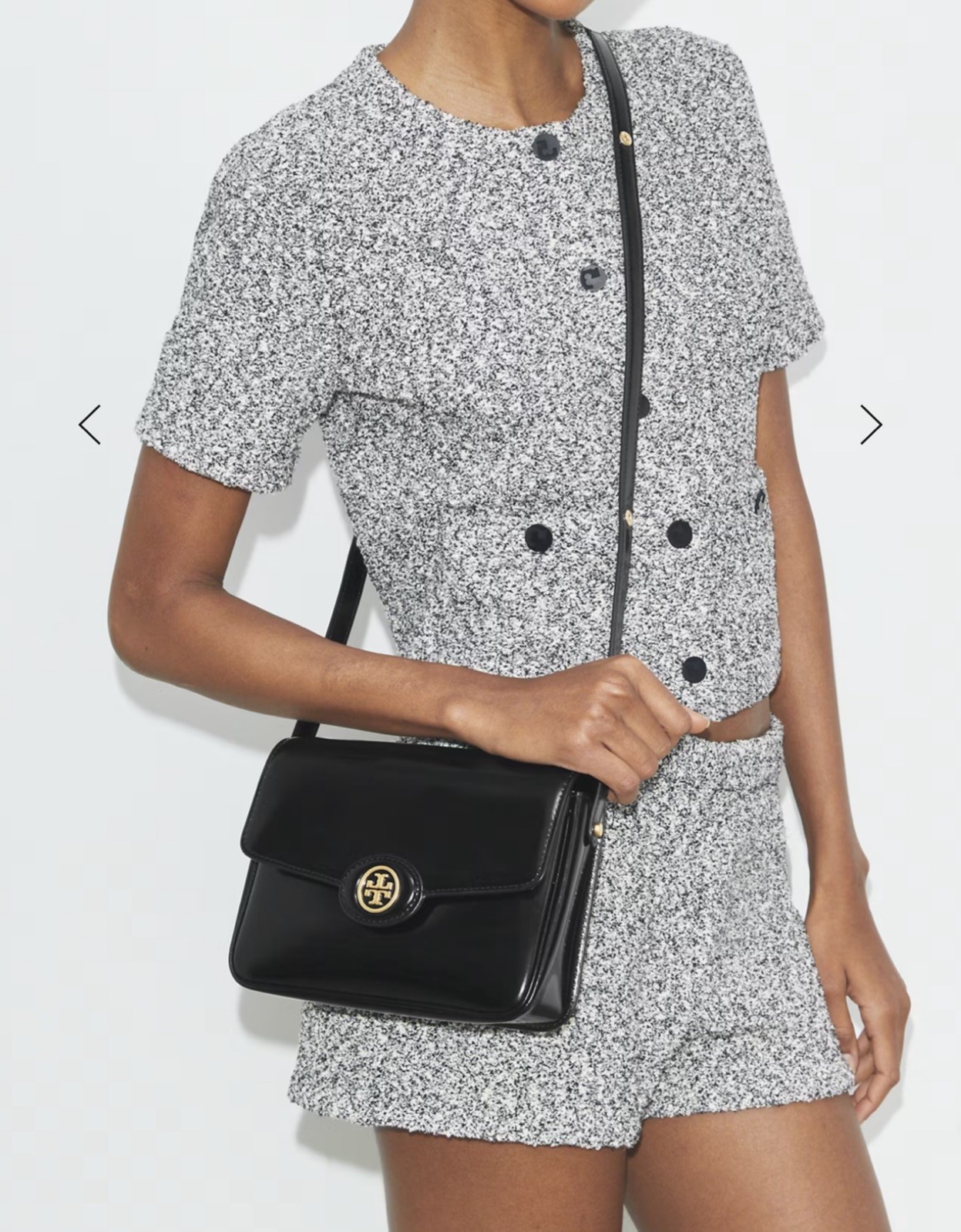 TORY BURCH ROBINSON SPAZZOLATO CONVERTIBLE SHOULDER BAG BLACK 6×8” NWT