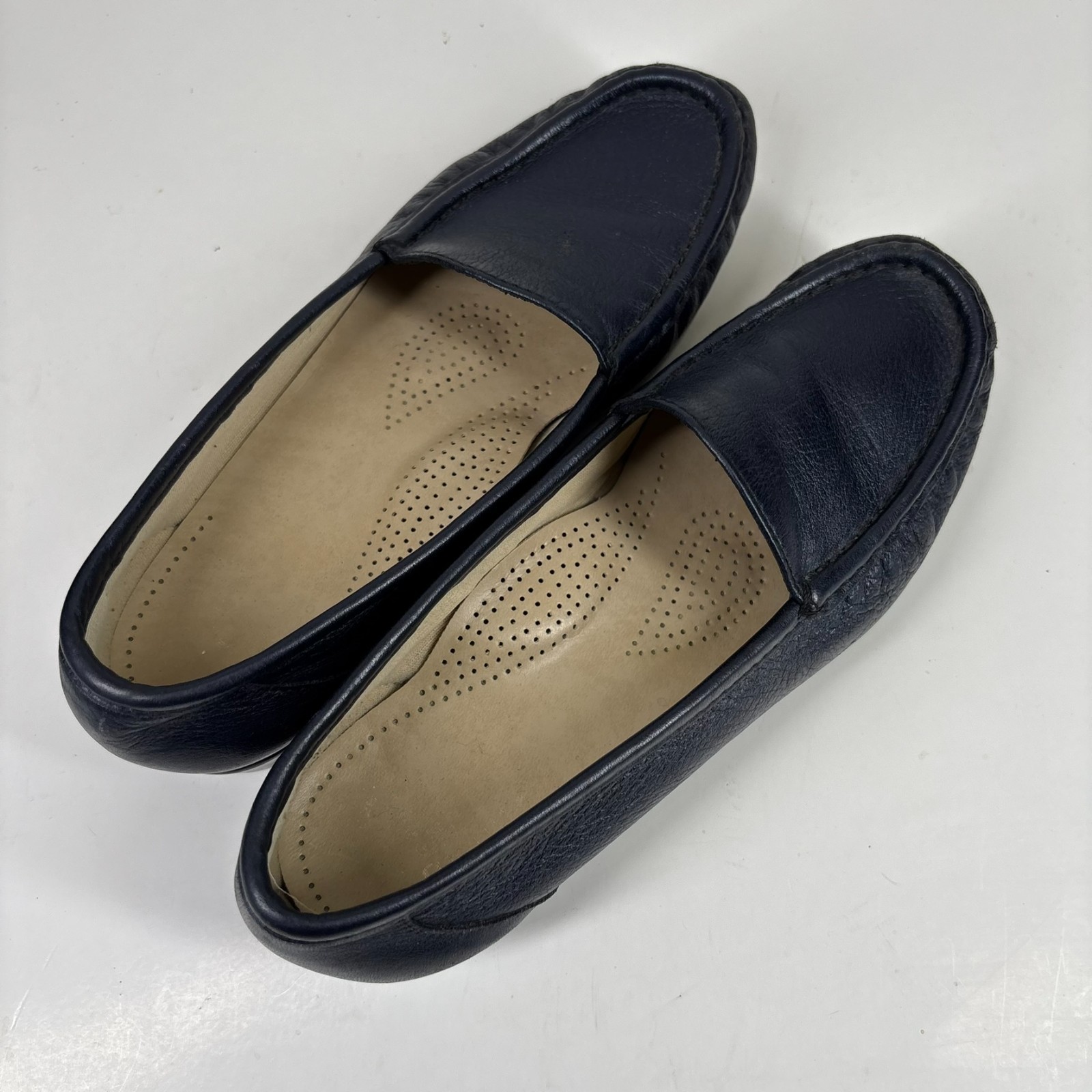 SAS Simplify Women’s US 7W Navy Leather Slip-On Comfort Walking Flats Loafers