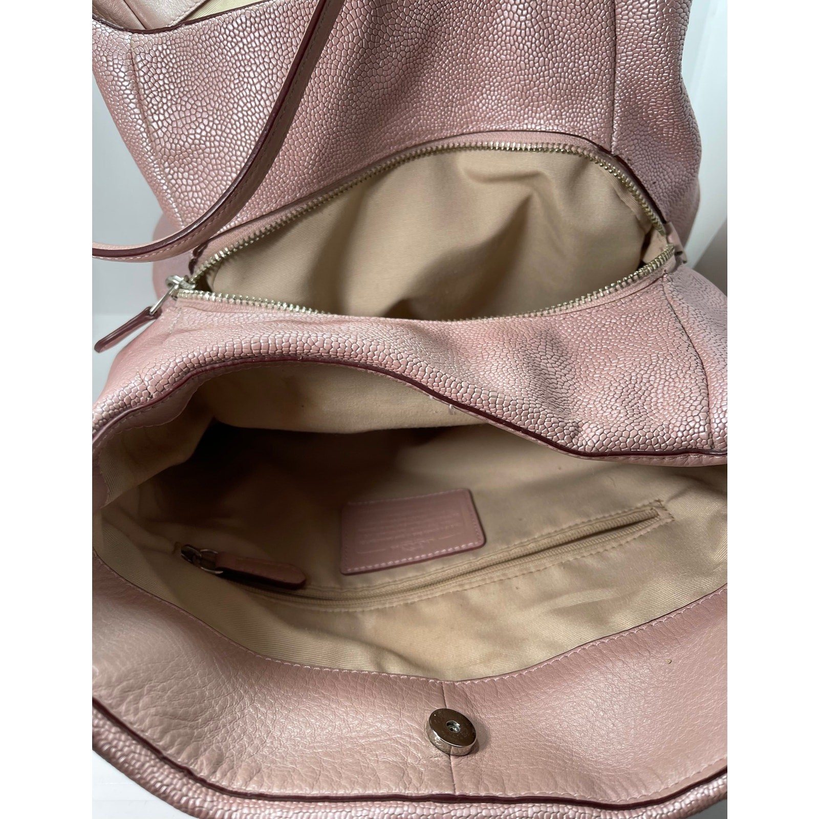 Coach Madison Phoebe Studded Metallic Rose Pink Pebbled Leather Shoulder Bag