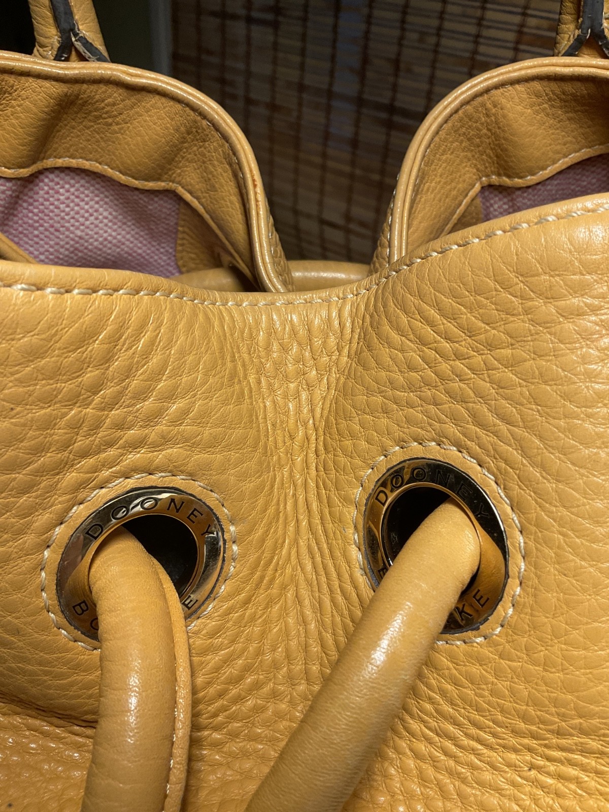 Dooney & Bourke Portofino Yellow Leather Grommet Drawstring Large Shopper Bag
