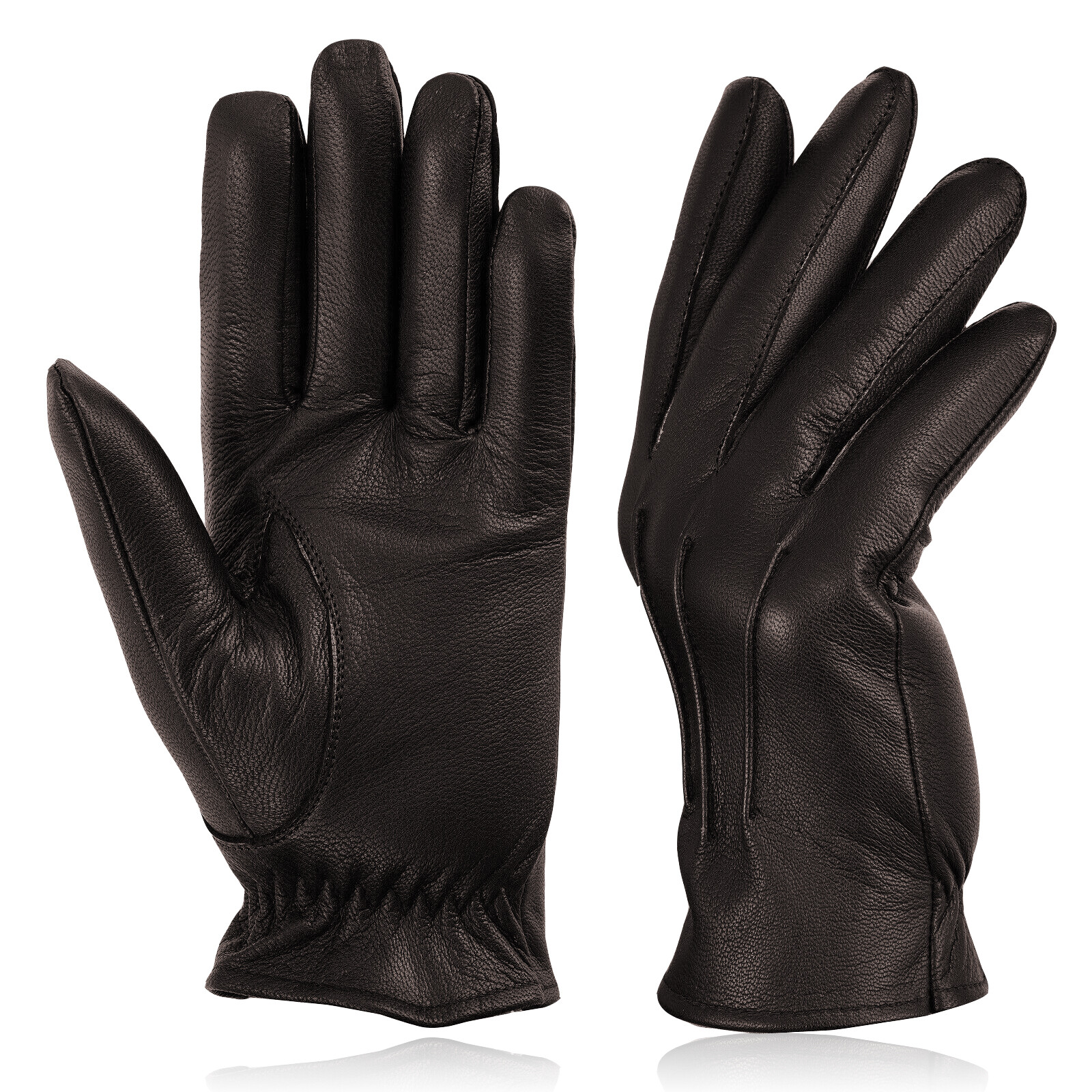 Men’s Leather Police Top Quality Soft Genuine Real Driving Gloves Unlined Black