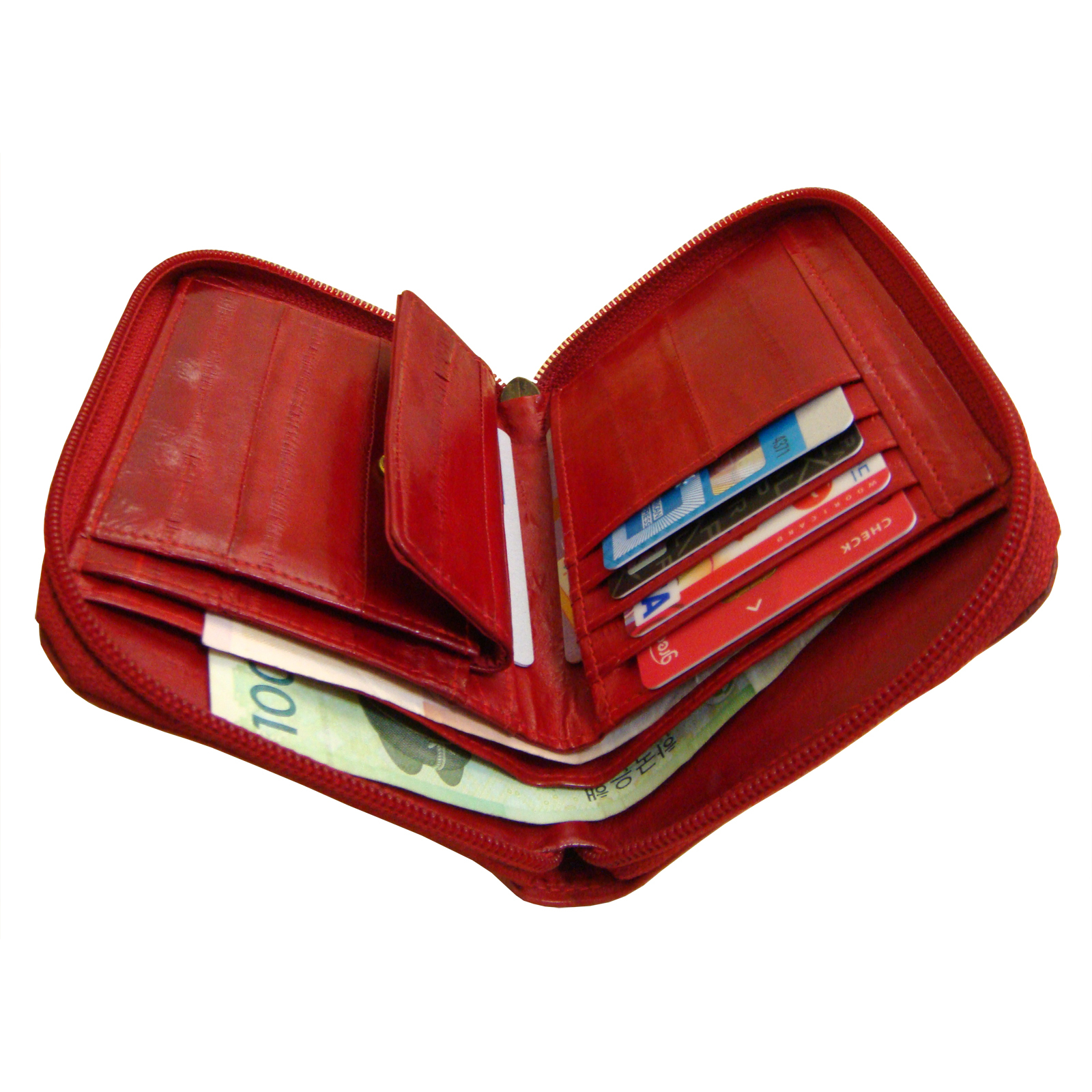 Genuine Eel Skin Leather Zipper Around Purse Wallet (medium-sized wallet)