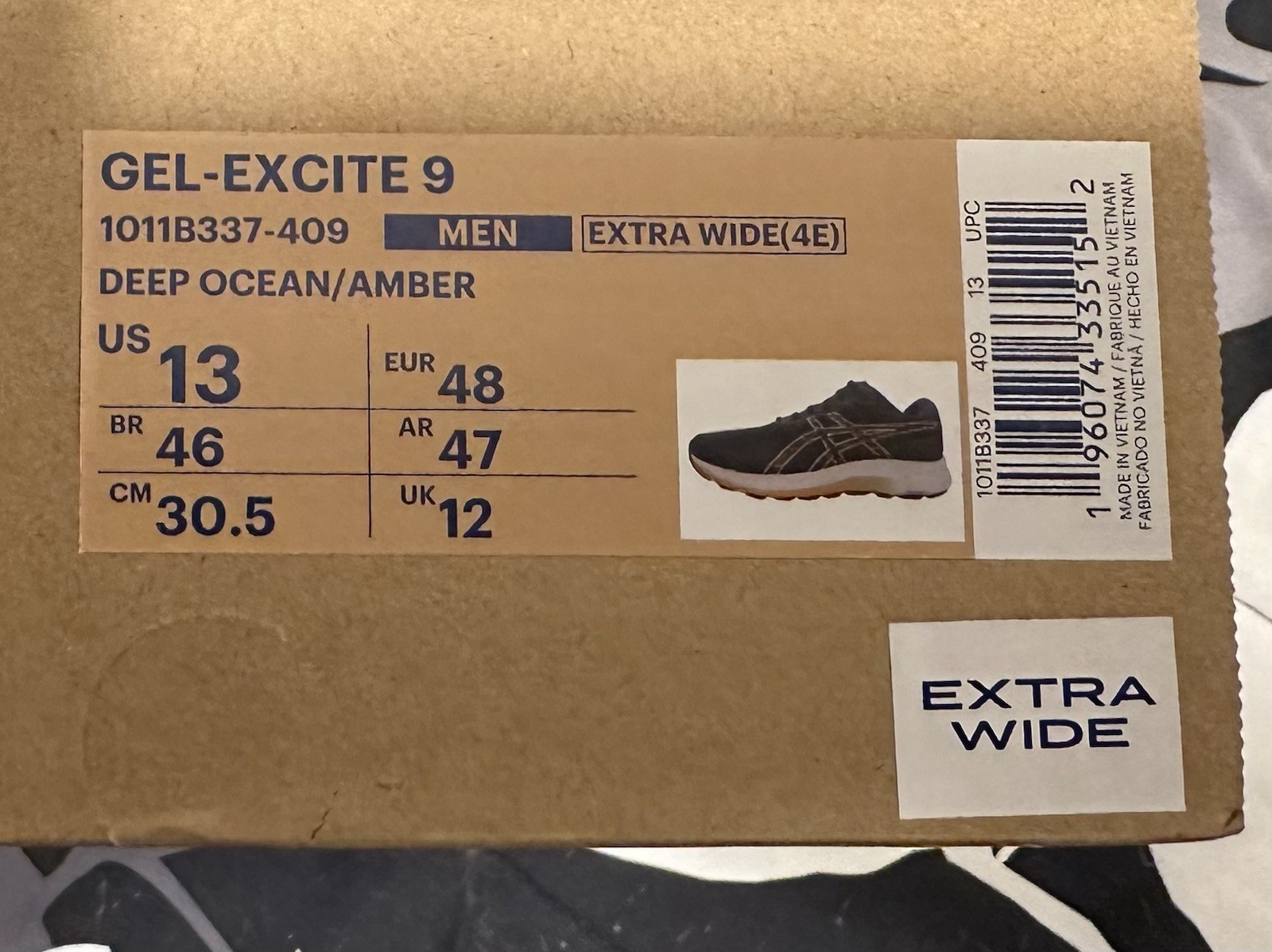 Men’s Asics GEL-Excite 9 Running Shoes Deep Ocean Blue NEW Size 13 Extra Wide