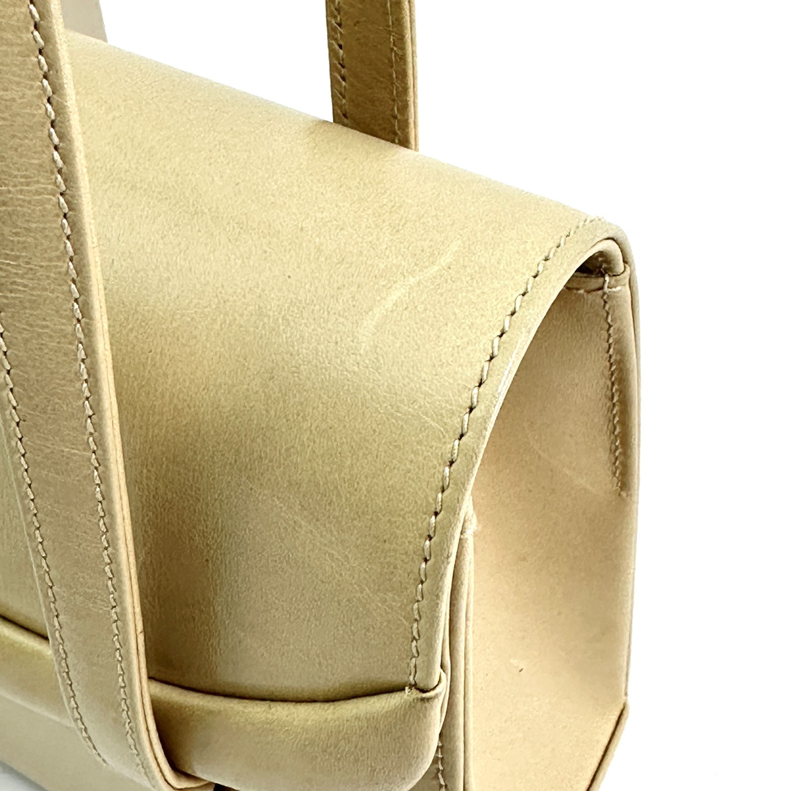 Vintage Gucci Interlocking Hand Bag Leather Beige White Auth