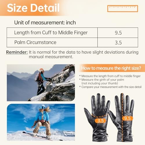 Sheepskin Leather Gloves for Women, Soft Warm Cashmere Lining Full Hand Medium