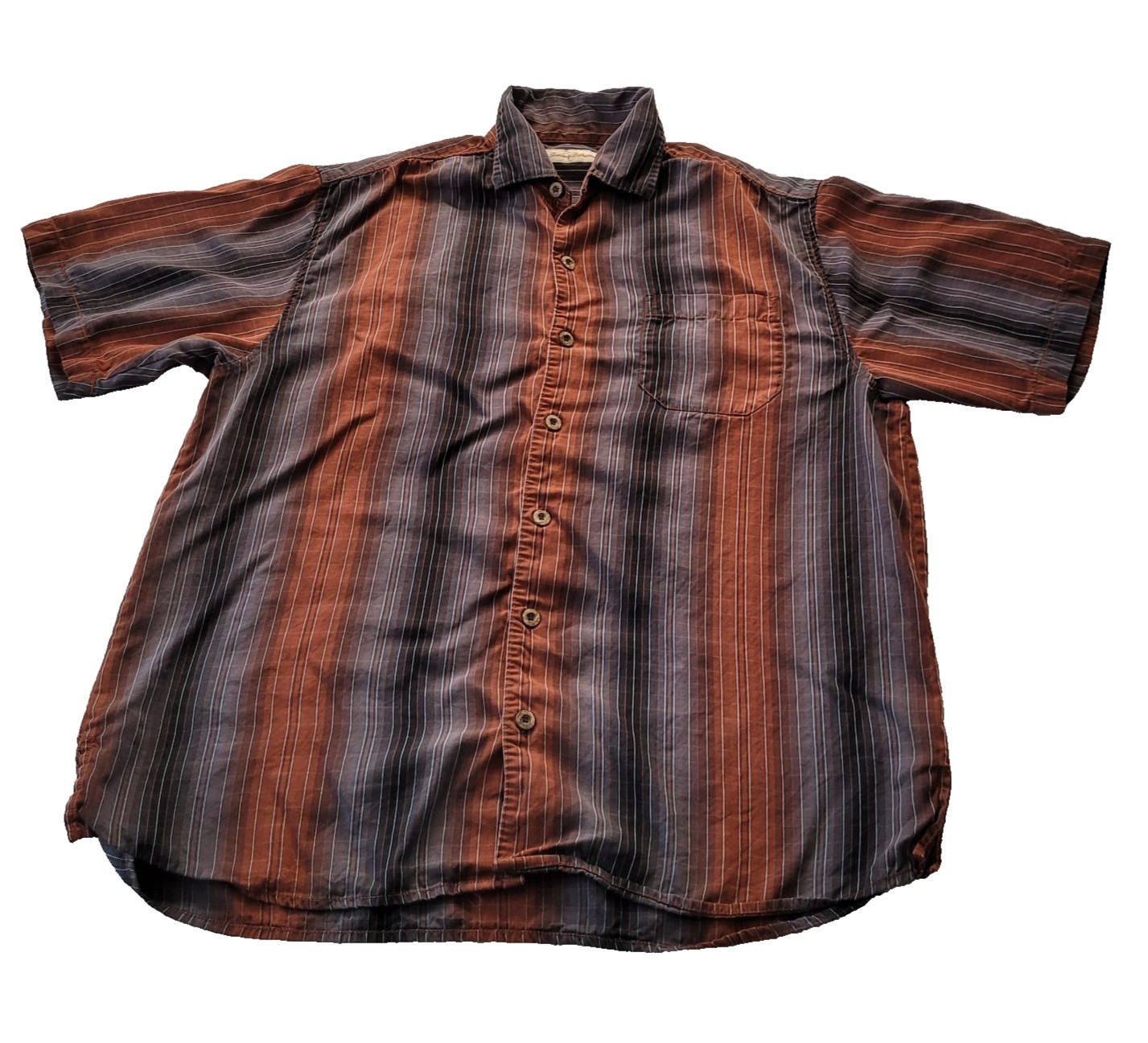 Tommy Bahama Silk Shirt Mens Large Stripes Piping Camp Casual Travel Beach