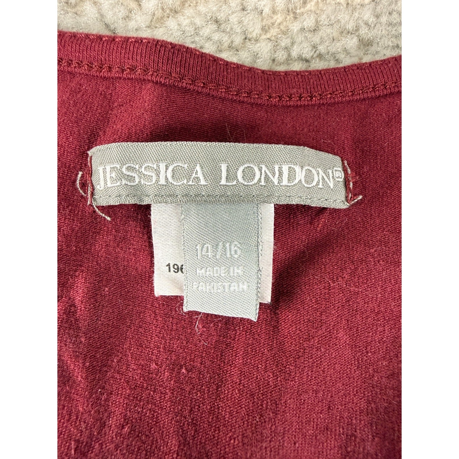 Jessica London Size 14/16 Stretch Square Neck Top Burgundy Short Sleeve Pullover