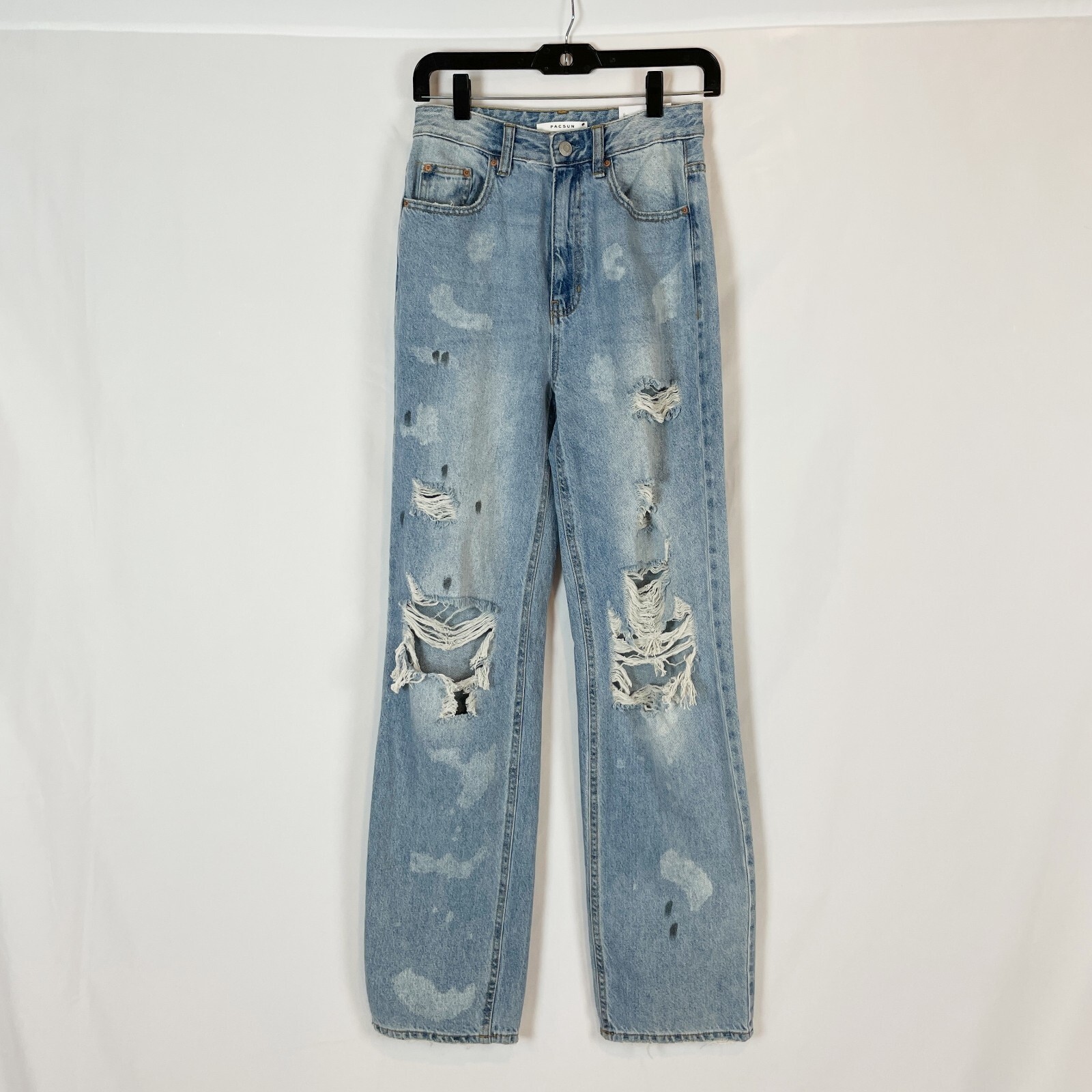 NEW PacSun Jeans Womens 25 Blue Denim 90’s Boyfriend Distressed Paint Splatter