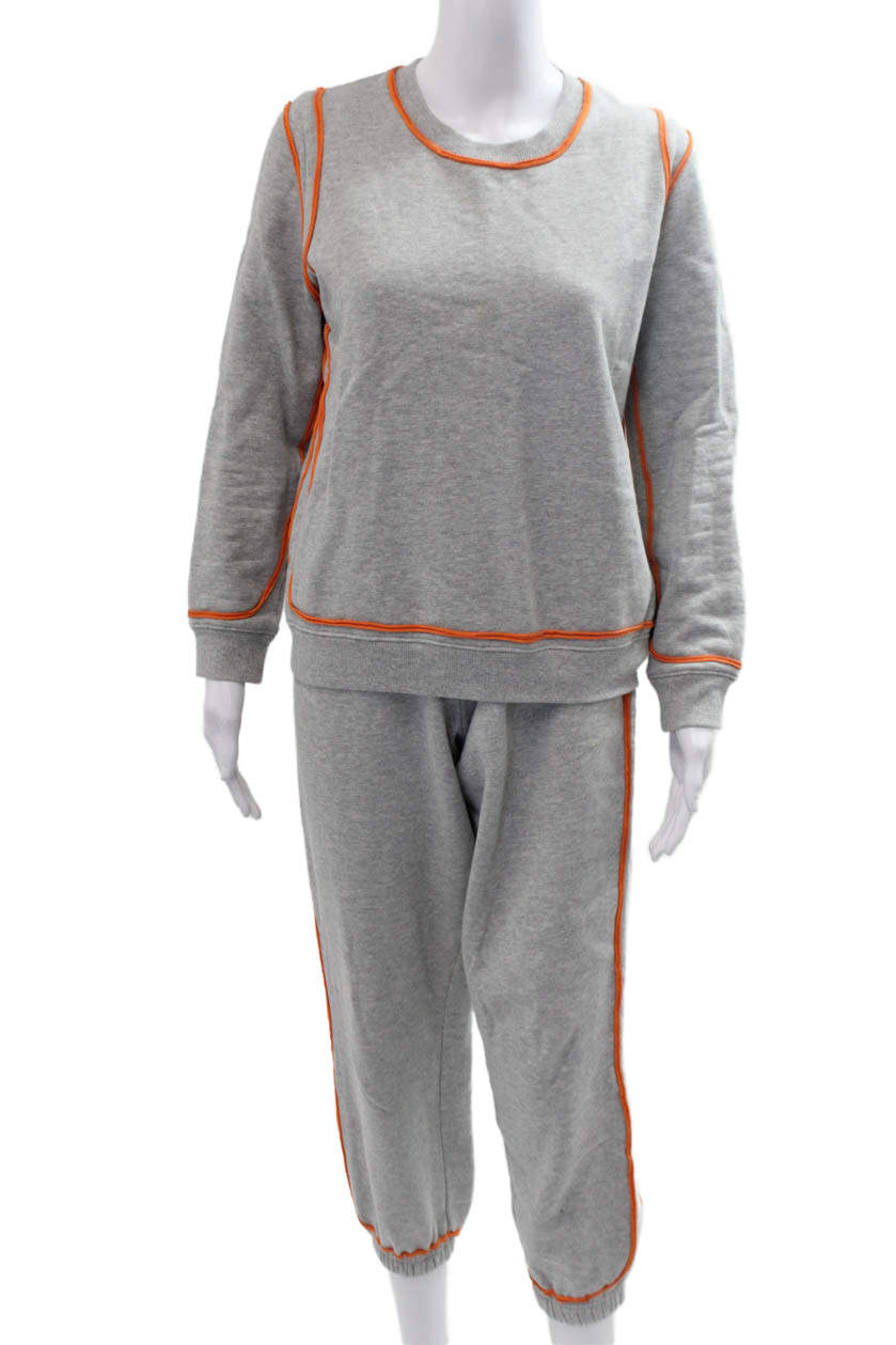 Madeleine Thompson Women Pullover Sweatshirt Gray Cotton Long Sleeve Size M