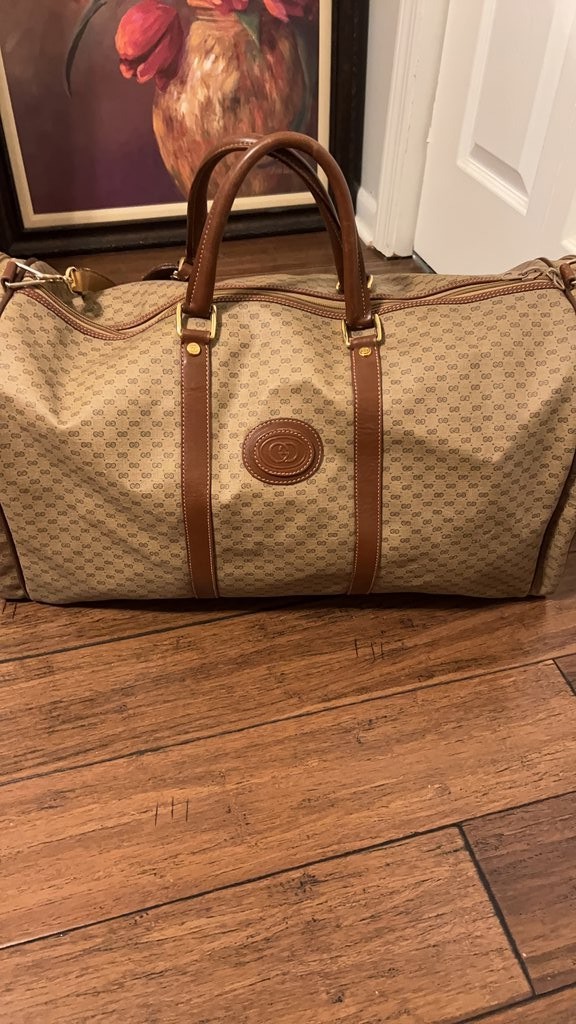 Gucci Monogram Canvas Duffle Bag with Leather Trim
