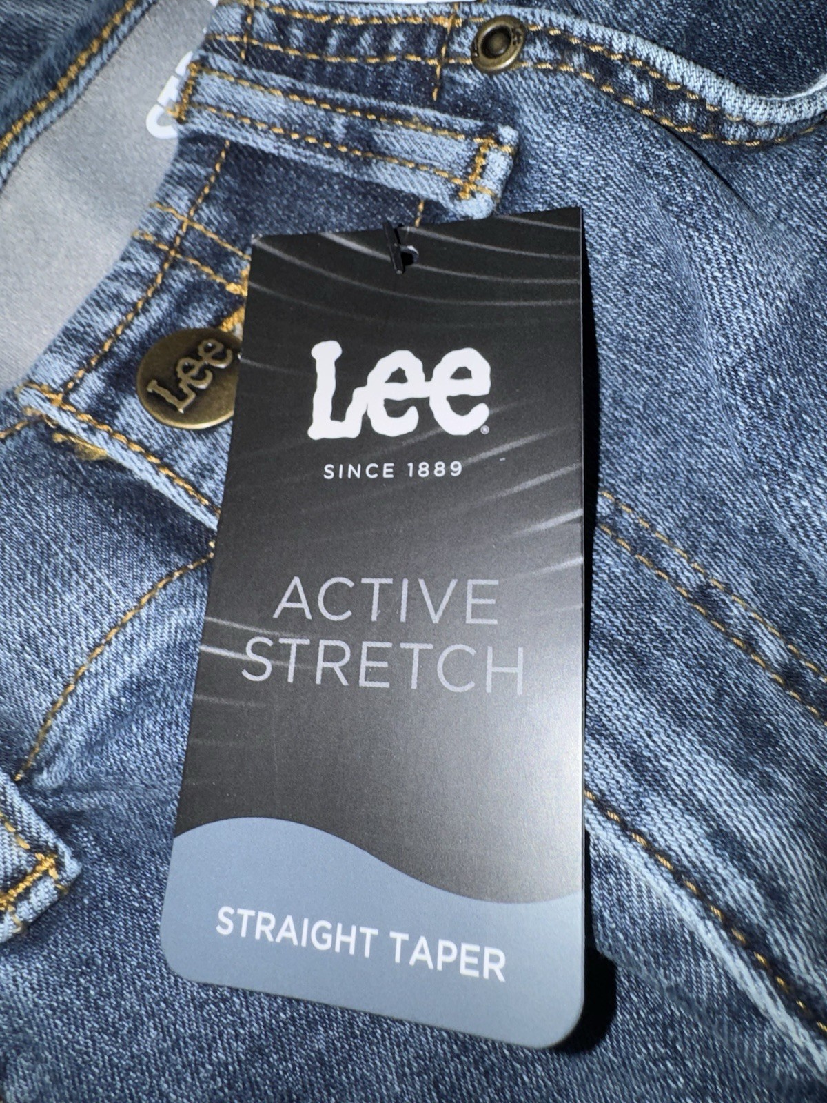 Lee Straight Taper Motion Flex Waistband Blue Jeans 32x34Stretch Cotton/Spandex,
