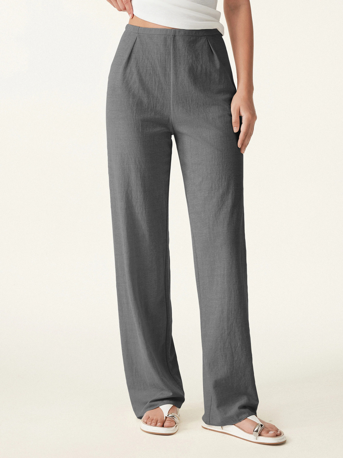 Wrinkle-resistant Cotton-linen Mid Rise Straight Leg Pant