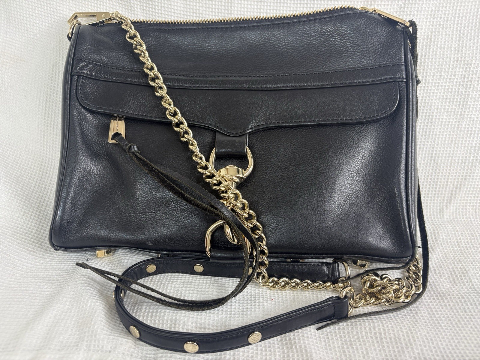 Vintage Rebecca Minkoff MAC Crossbody Shoulder Convertible Leather Bag Black