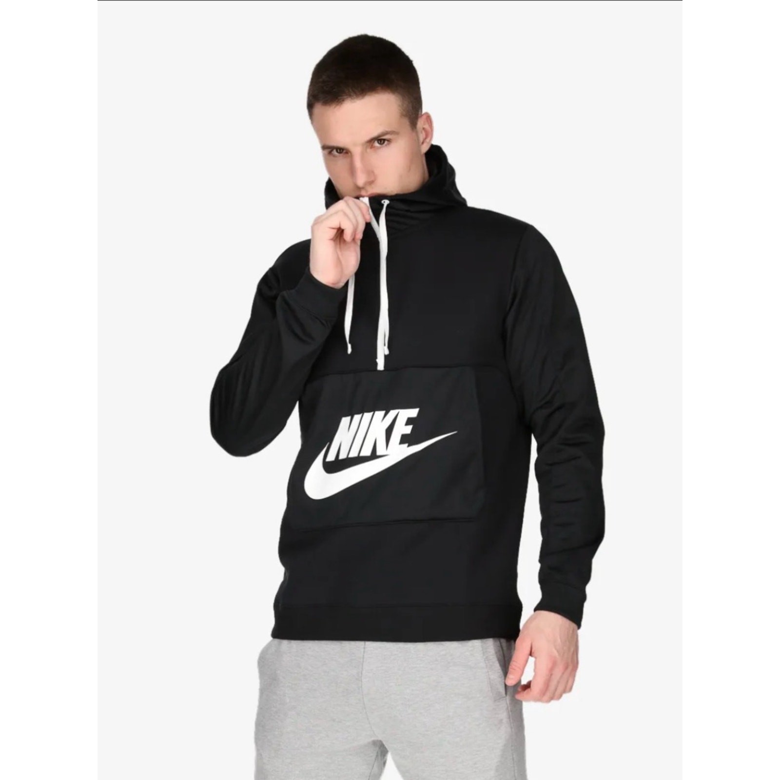 Nike Sportswear Hybrid Pullover Hoodie Sweatshirt 1/2 Zip Black White Logo XXL