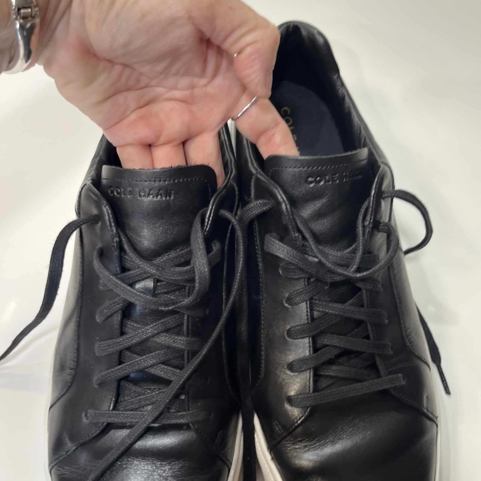 Cole Haan Men’s Leather Lace-Up Casual Sneakers Black/White, US 13 M