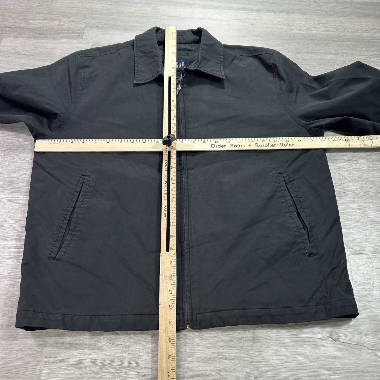 VINTAGE Gap Jacket Mens Large Black Nylon Canvas Full Zip Harrington Workwear