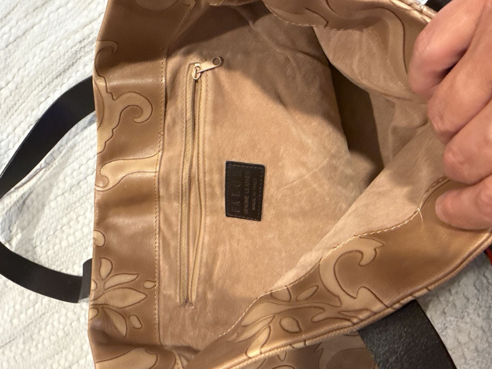 Falor Floral Embossed Leather Tote Handbag