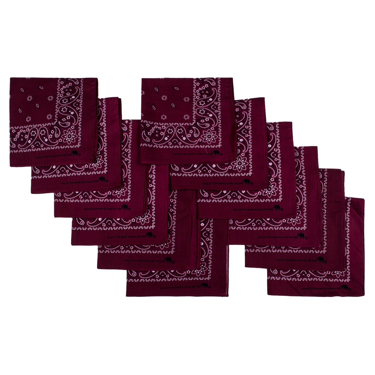 Bandanas 100% cotton since 1898-12 Pack (Maroon)