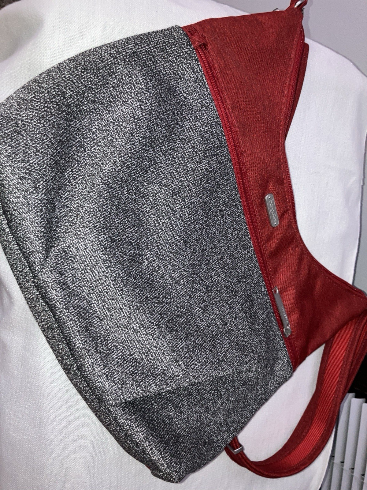 Baggallini SecurTex Anti Theft Half Moon Crossbody Red & Gray Bag