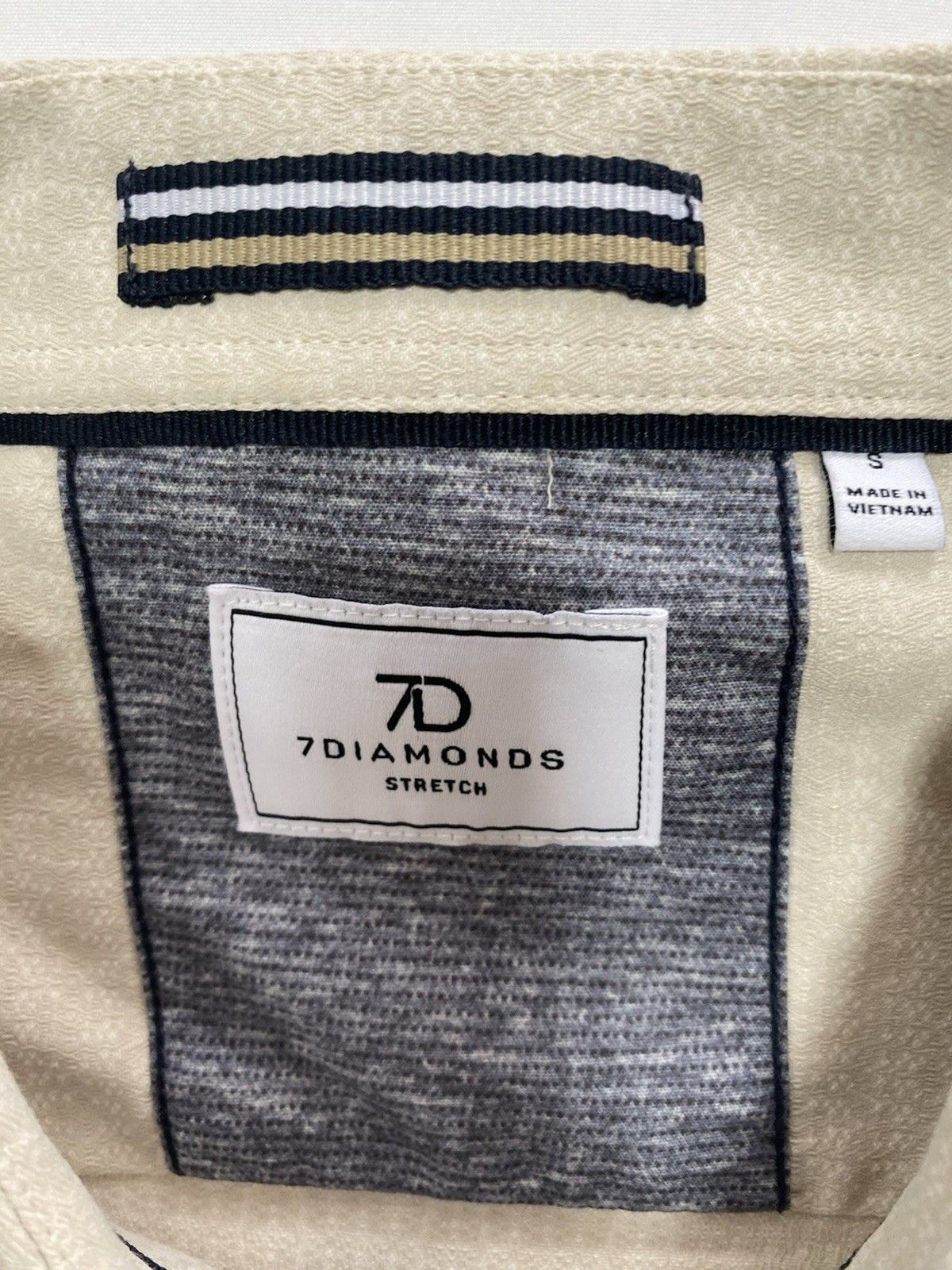 7 DIAMONDS Pretzel Logic Jacquard Stretch Short Sleeve Shirt Tan Men’s Small