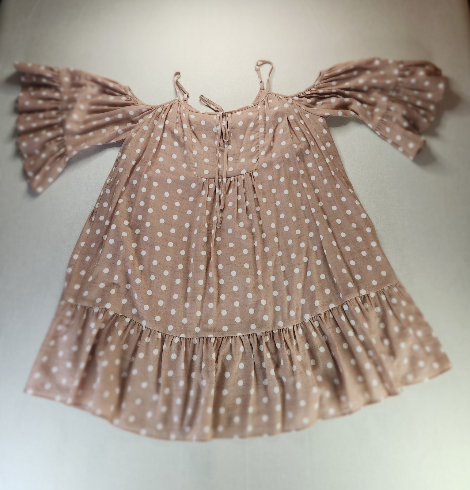 Mustard Seed Off-Shoulder Polka Dot Ruffle Tie Lined Blouse S S18564 #014