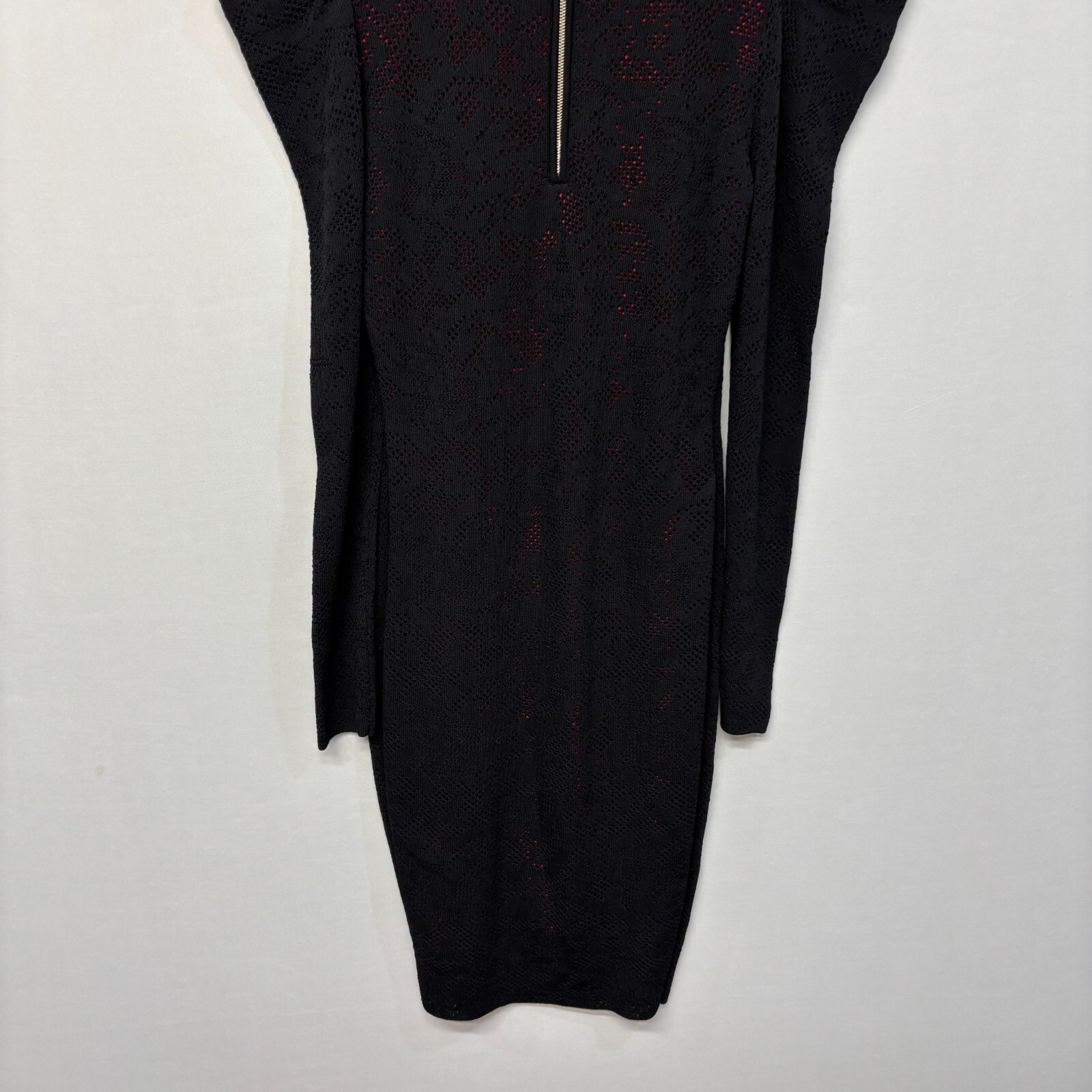 Milly Pointelle Lace Long-Sleeve Draped-Shoulder Cocktail Dress Medium C002 -23