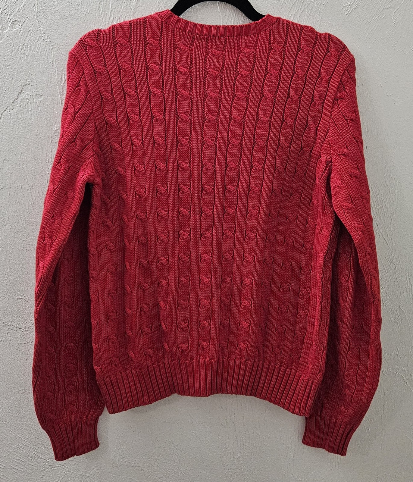 NEW w/Tag Ralph Lauren Red Cable Knit 100% Cotton Sweater Women’s Large Crewneck