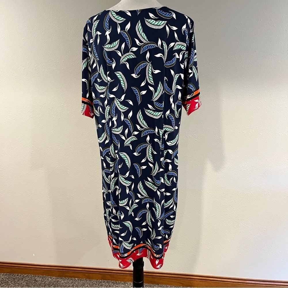 Navy Leaf Print Long sleeve plus size stretchy dress size 1XL