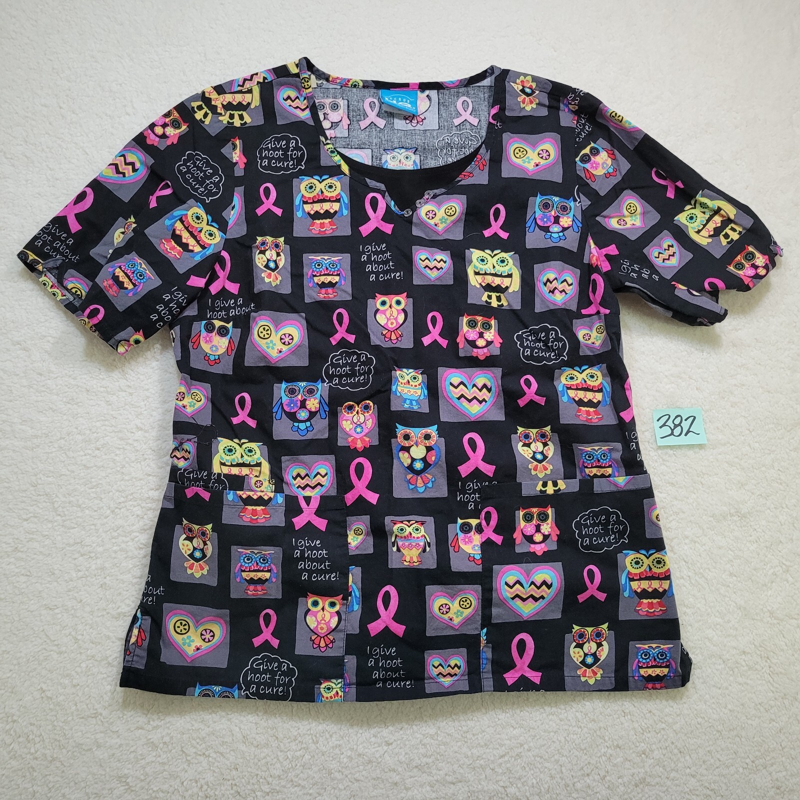 Scrub HQ Scrub Top Size M I Give a Hoot About a Cure Measurements in Pictures