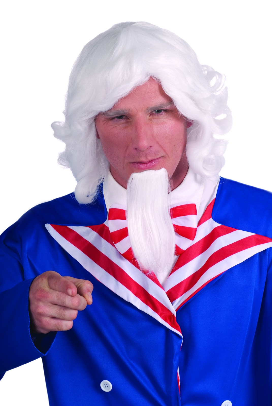 Uncle Sam Wig & Beard Set White Synthetic Fiber Costume Wig & Chin Beard