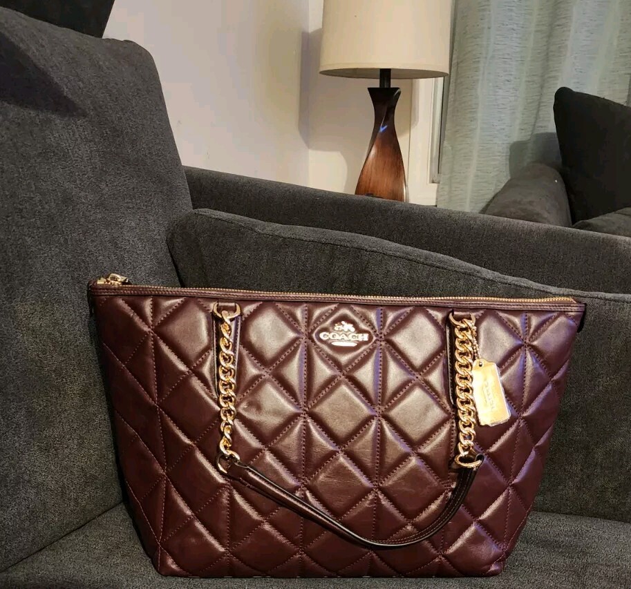 COACH AVA CHAIN TOTE IN QUILTED OXBLOOD LEATHER F36661 NEW MSRP $495