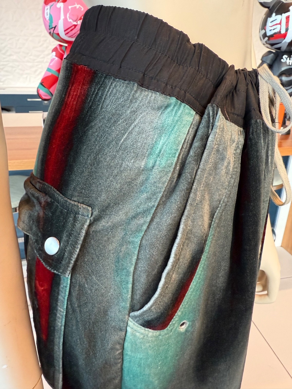 Extremely Rare Rick Owens Velvet Teal Red Wide bottom Pants size IT 52