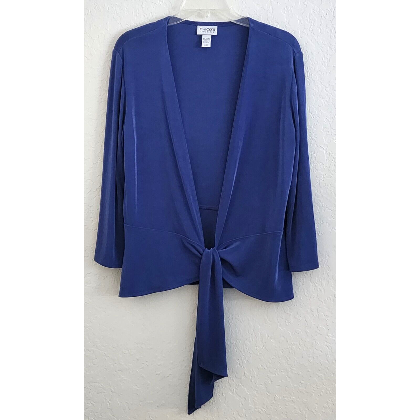 Top/Cover Up-Chico’s Traveler-Blue-Waist Tie-No Closure-Silk Like-SIZE 1/US 8-10