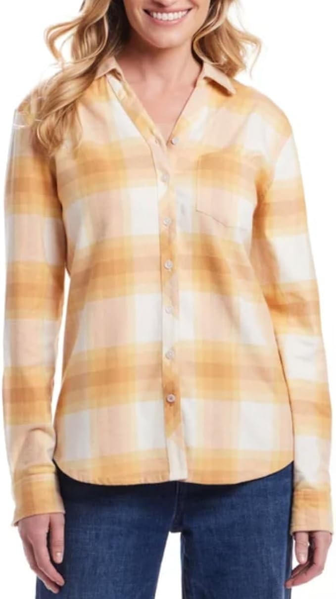 Weatherproof Vintage Women’s Comfort Stretch Flannel Shirt, Yellow, Size XXL