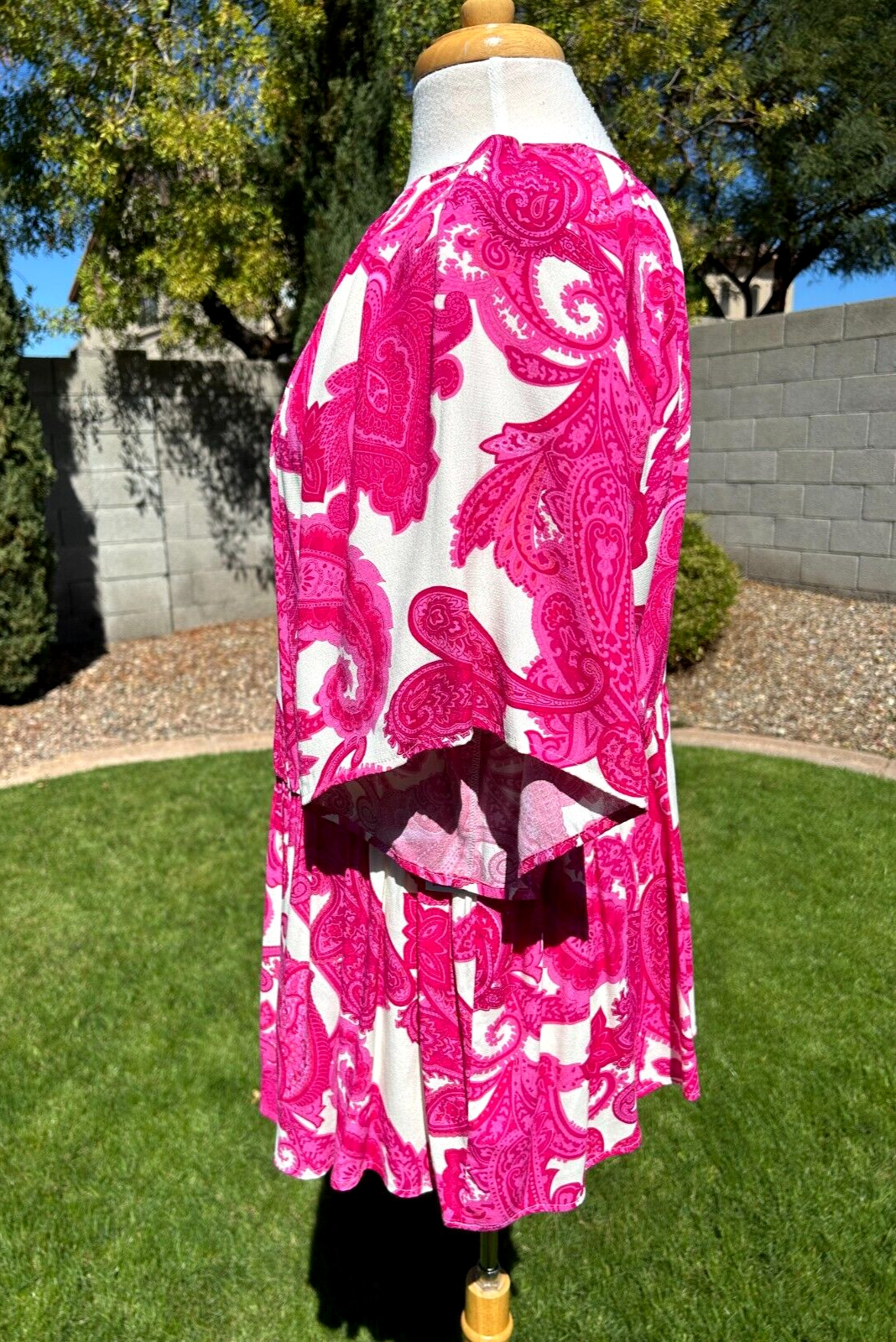 Karen Kane Ruffle Hem Peasant Tunic Top Plus Sz 3X Pretty in Pink Print $149 NWT