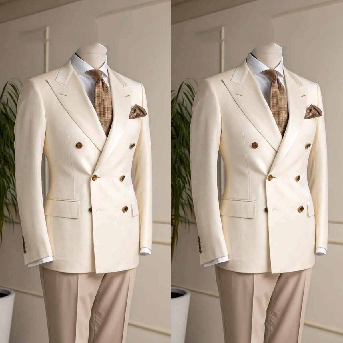 Beige Men’s 2PCS Suits Regular Fit Formal Coats Evening Dinner Party Jackets
