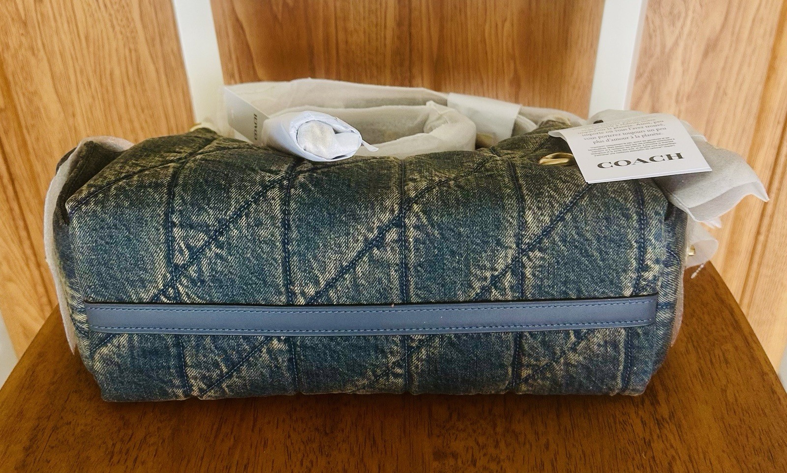 ! NEW ! COACH Pocket Juliet Quilted Denim Shoulder Handbag 30 B4/Dark Indigo