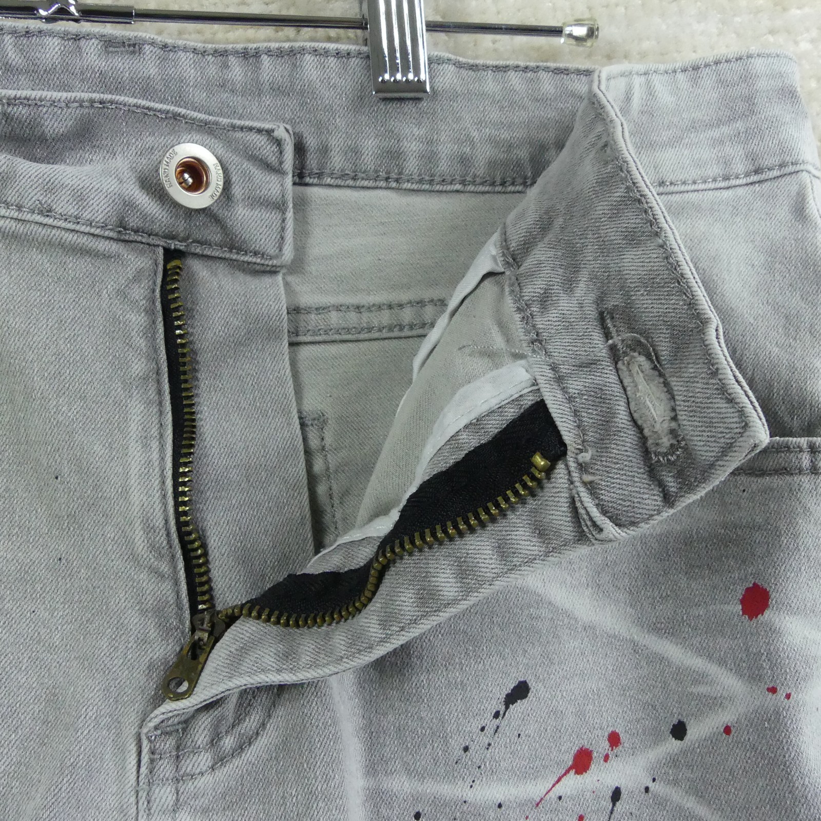 Jeans Mens 32×32 Blue Distressed Paint Splatter Whiskering Streetwear